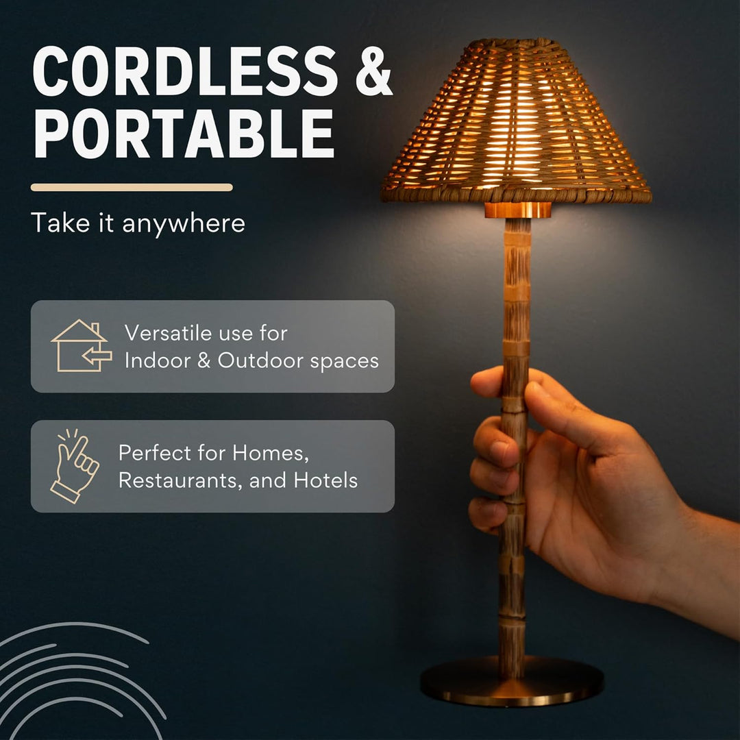 Cordless Bamboo LED Table Lamp with Dimmable Light and Remote Control – 15-Inch Portable Bedside Lamp-6