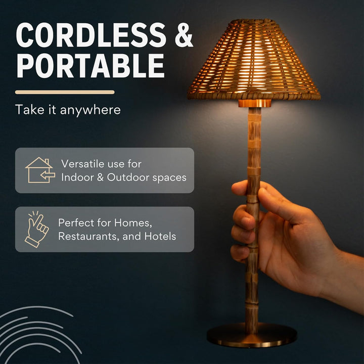 Cordless Bamboo LED Table Lamp with Dimmable Light and Remote Control – 15-Inch Portable Bedside Lamp-6
