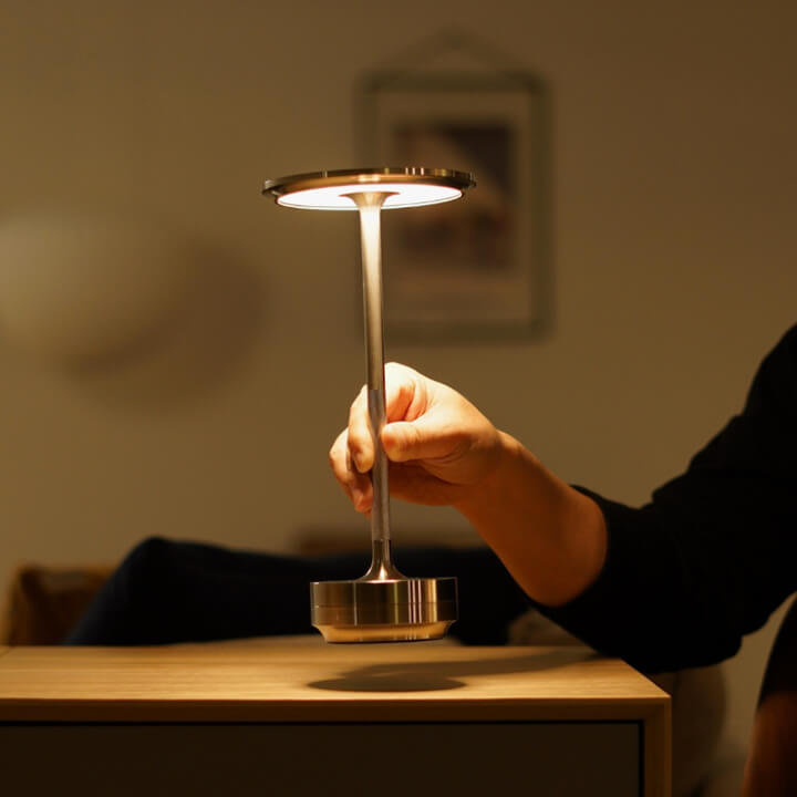 Cordless Metallic Table Lamp with Touch Control, Adjustable Brightness – Battery Operated Bedside Lamp for Elegant Lighting-3