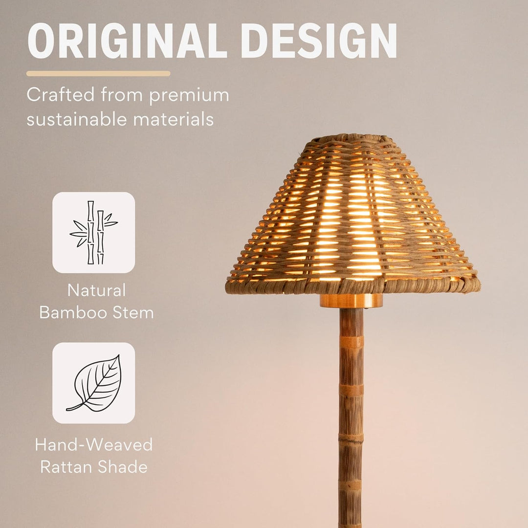 Cordless Bamboo LED Table Lamp with Dimmable Light and Remote Control – 15-Inch Portable Bedside Lamp-4