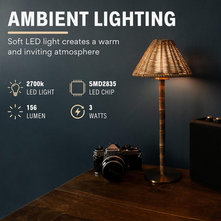Cordless Bamboo LED Table Lamp with Dimmable Light and Remote Control – 15-Inch Portable Bedside Lamp-5